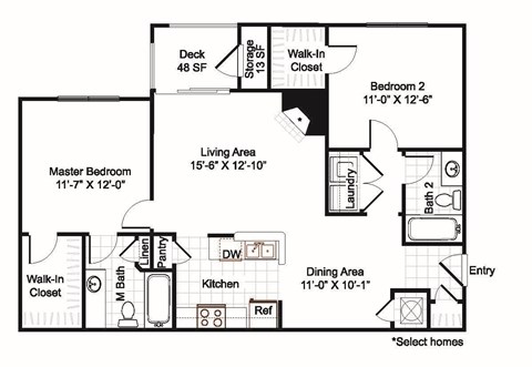 Two bedroom, two bath with dining area, deck and laundry room